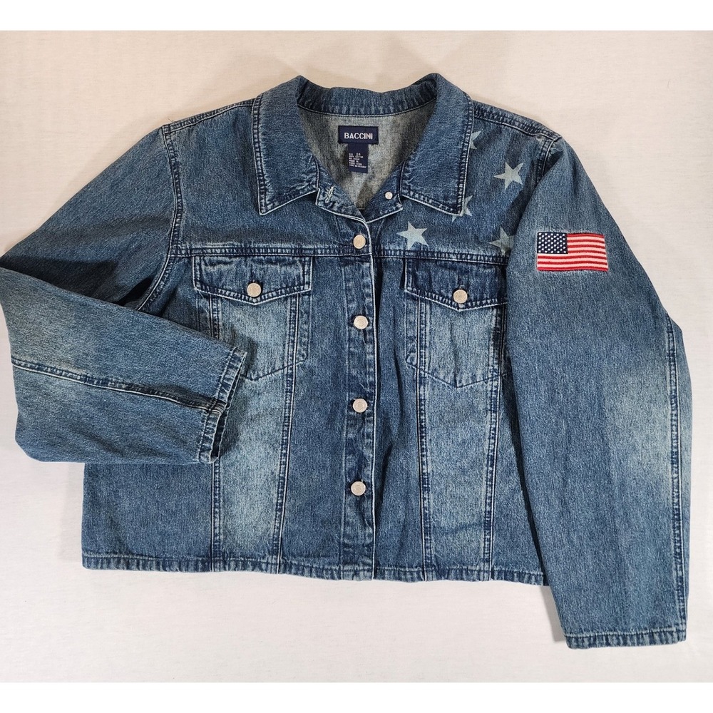 Baccini Stars Denim Jacket Women 24 PLUS American Flag 4th of July Americana
